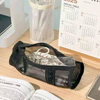 Clear Mesh Pencil Case Portable Standing Pen Holder Organizer