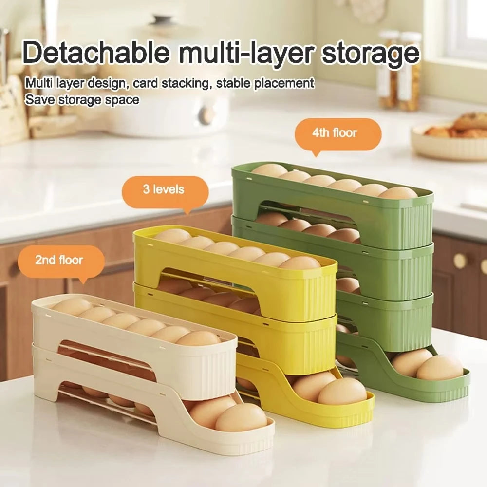 Rolling Egg Storage Box Fridge Egg Organizer