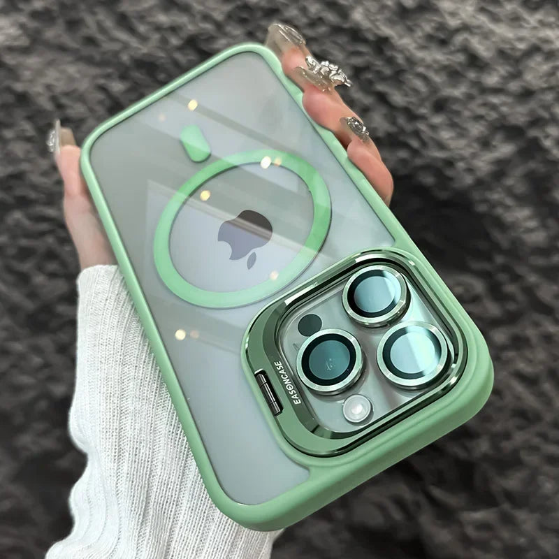 Luxury Magnetic Stand Case with Lens Guard for iPhone 16 15 14 Pro Max