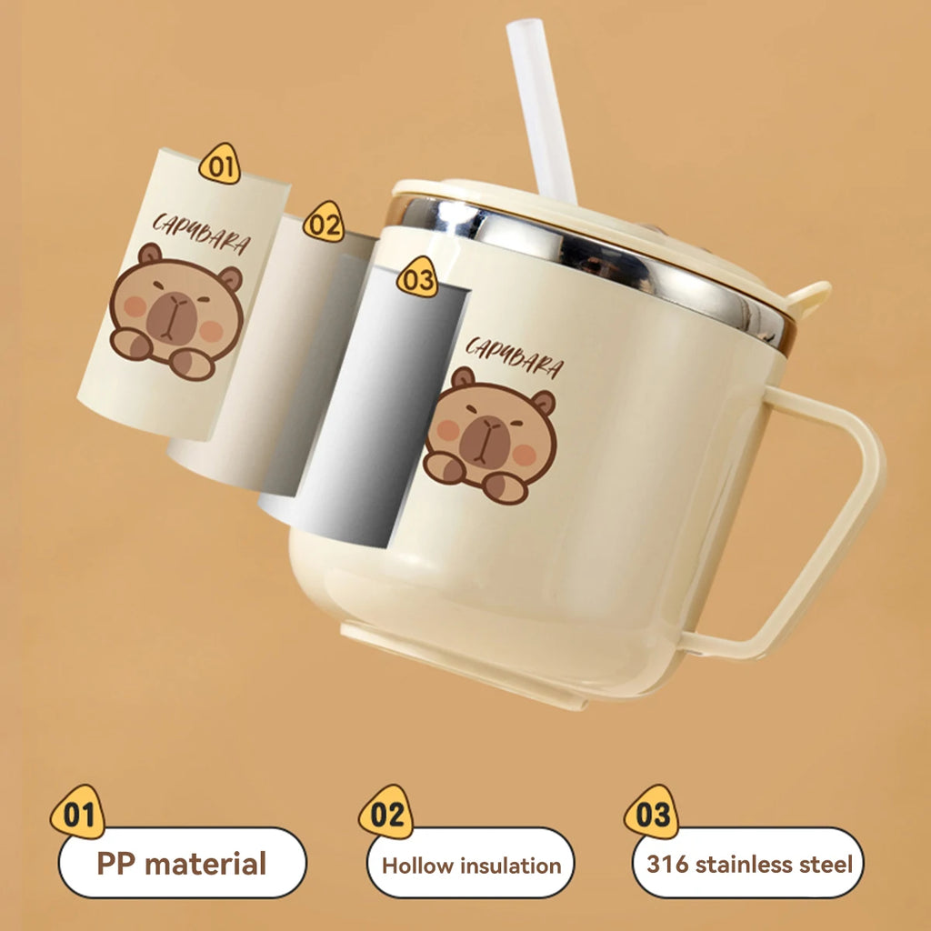 WORTHBUY Capybara Kids Water Cup 316 Stainless Steel Straw Mug