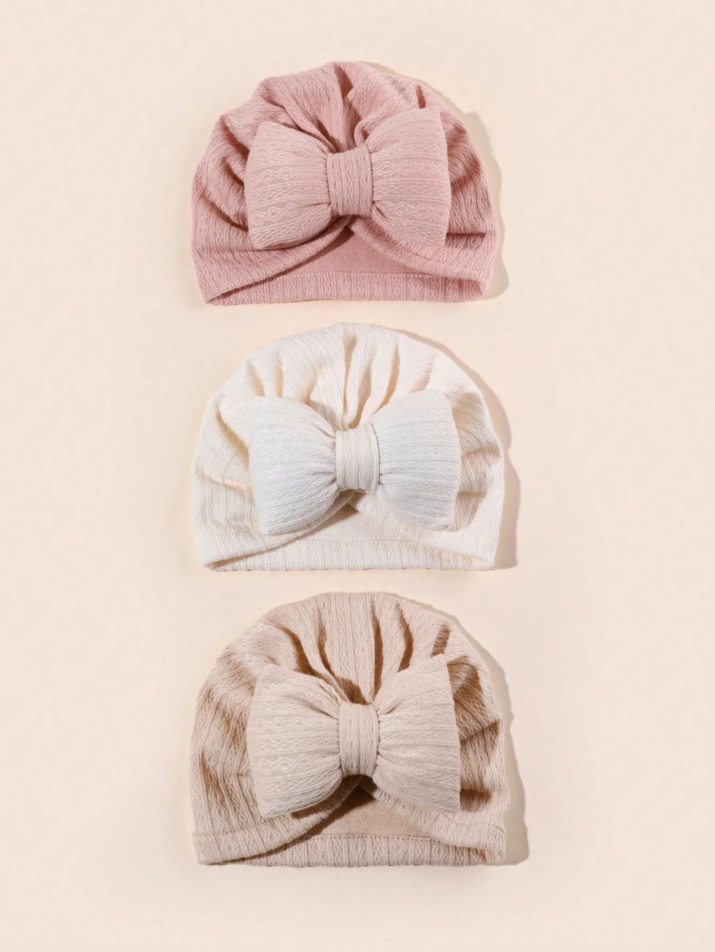 3PCS Baby Bowknot Knitted Hat Set Soft Infant Beanies