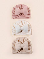 3PCS Baby Bowknot Knitted Hat Set Soft Infant Beanies