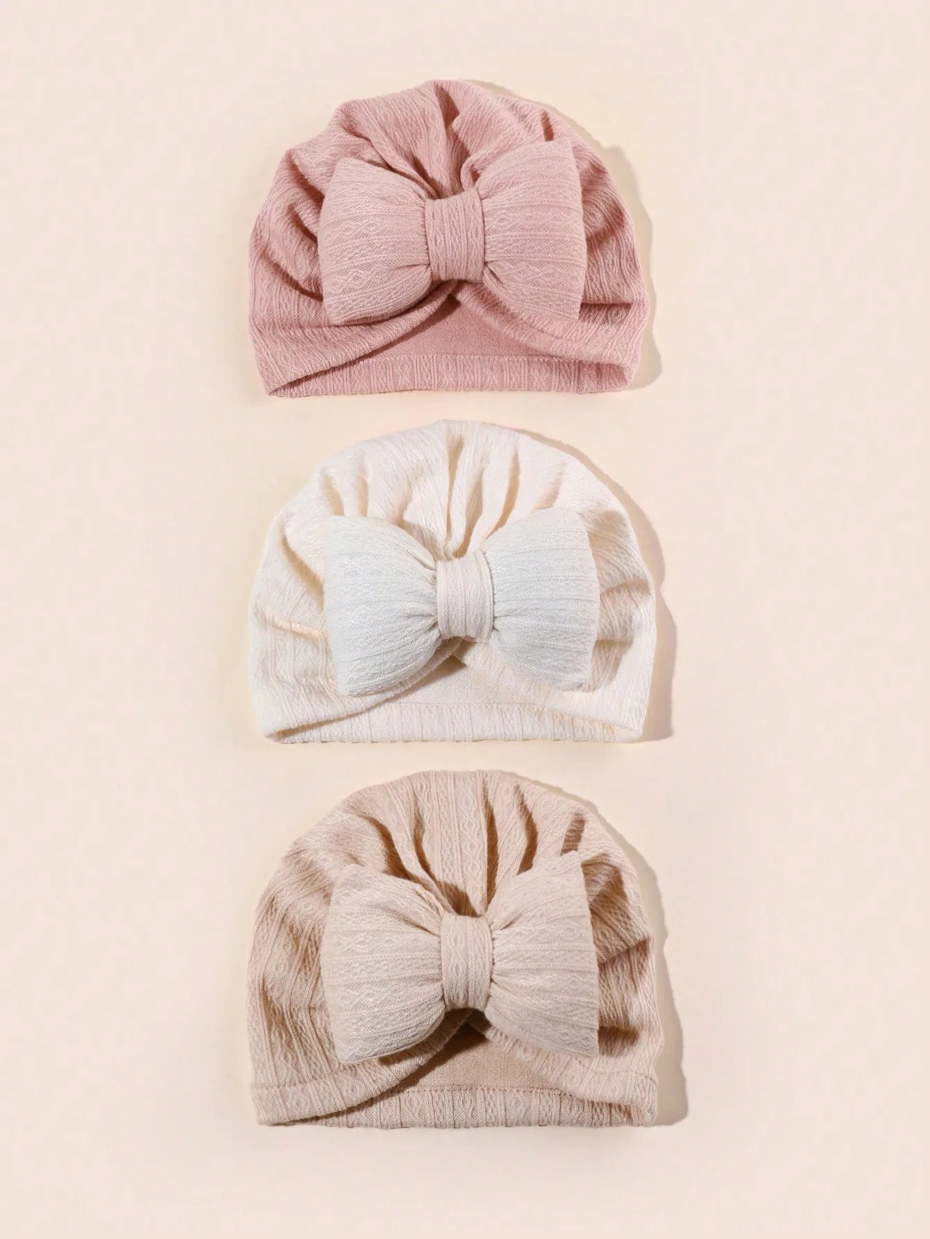 3PCS Baby Bowknot Knitted Hat Set Soft Infant Beanies