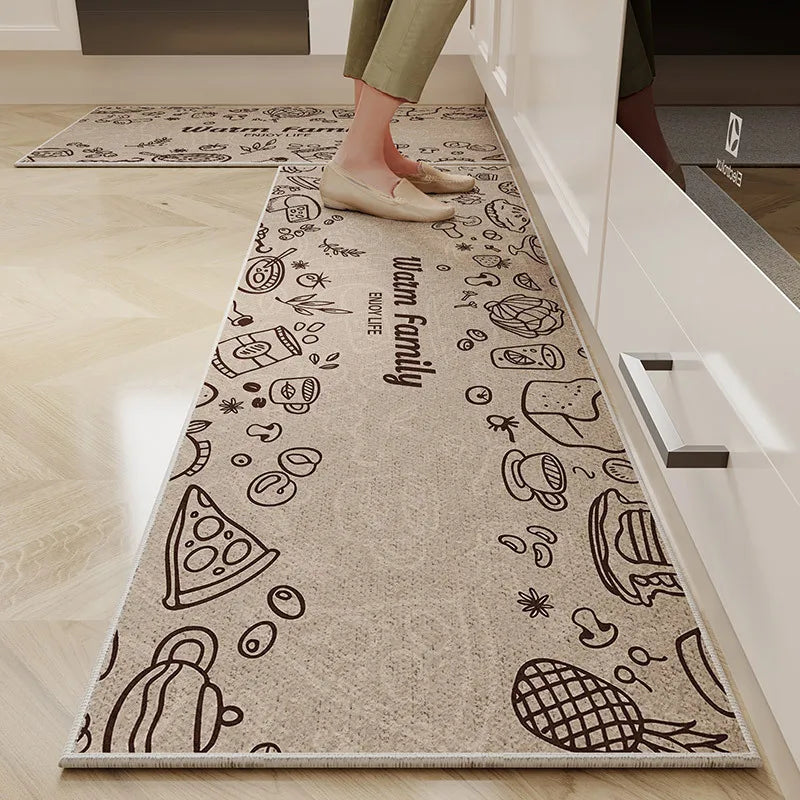 VIKAMA Kitchen Floor Mat Cartoon Dirt Resistant Non-Slip Velvet Carpet