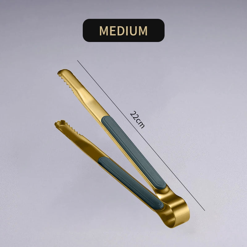 Gold Stainless Steel Food Tongs – Non-Slip BBQ, Salad & Bread Serving Tongs