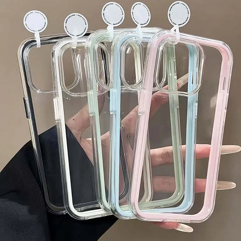 Candy Color Frame Clear Case for iPhone 11 12 13 14 15 16 17 Pro Max