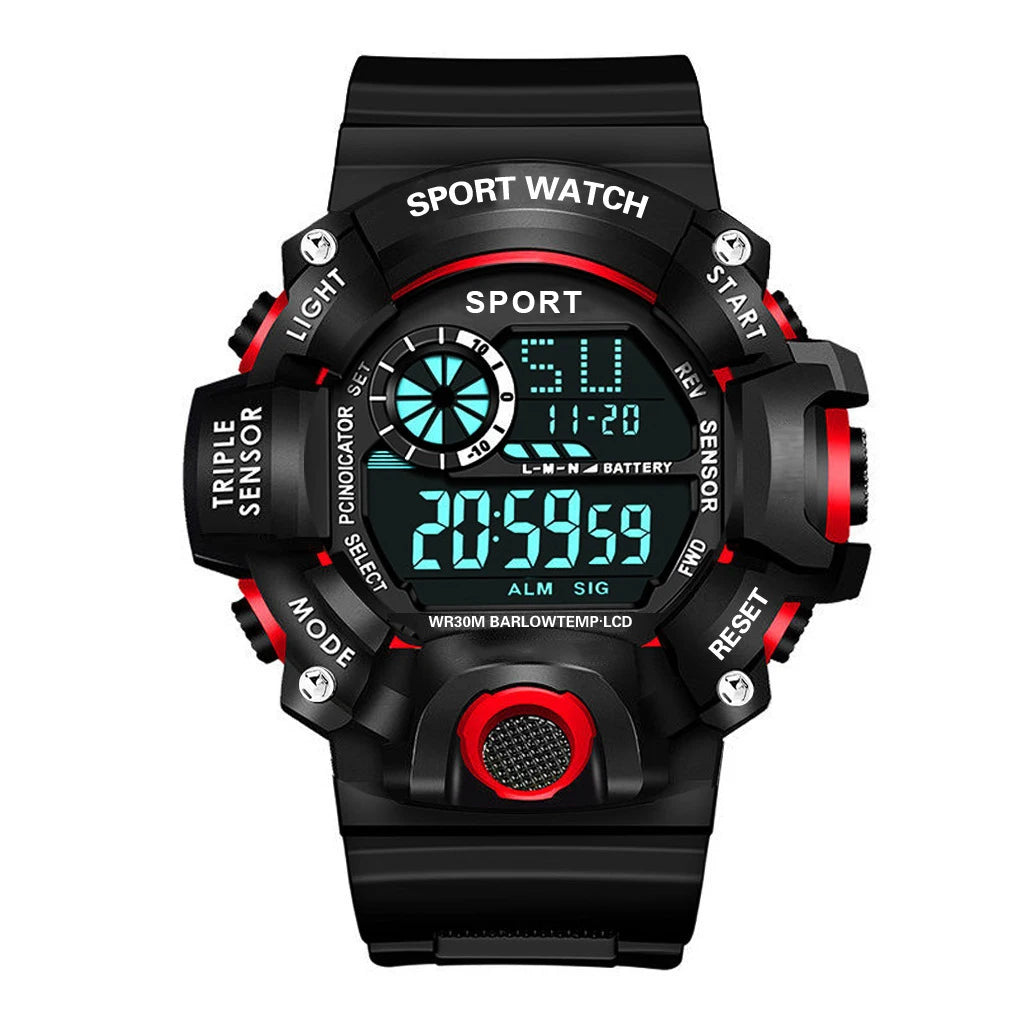 military watches for men featuring dark blue bezel accents and digital display