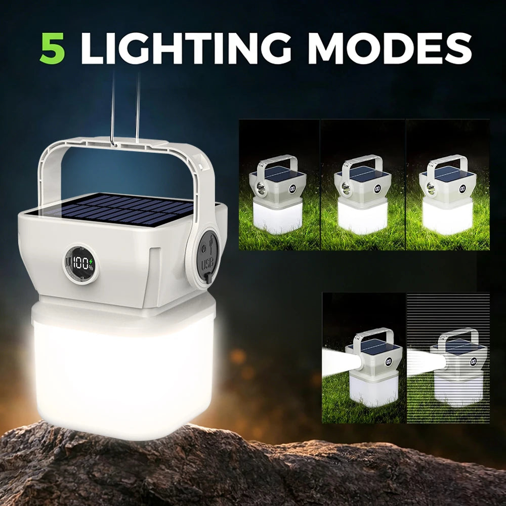 Solar LED Camping Lantern USB Rechargeable Light