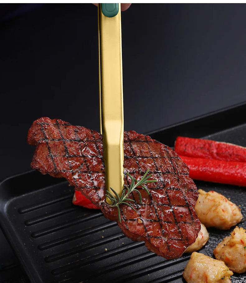 Gold Stainless Steel Food Tongs – Non-Slip BBQ, Salad & Bread Serving Tongs
