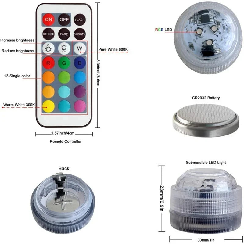 Submersible RGB LED Underwater Lights with Remote Control
