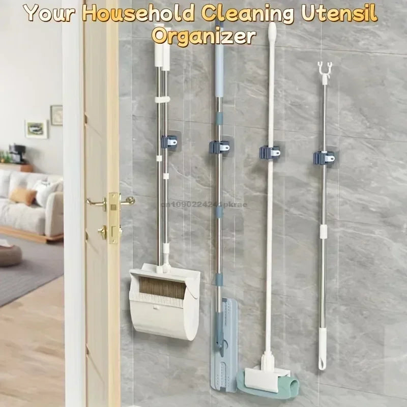 Self-Adhesive Mop Holder Wall Mounted Broom & Mop Organizer Main image