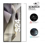 Smartphone with a scratch-proof screen protector labeled S24 Ultra on a white background.
