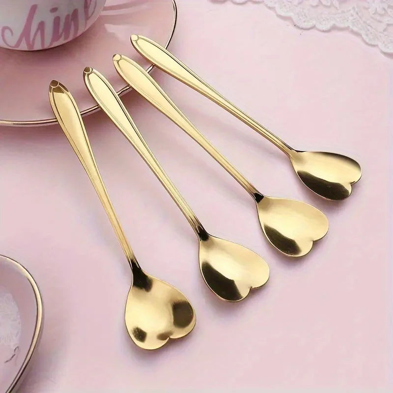 4PCS Heart Shape Stainless Steel Coffee Spoon Set for Drinks