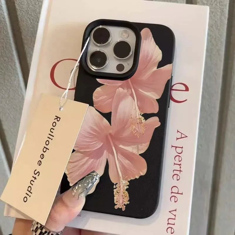 Pink Hibiscus Aesthetic Case for iPhone 11 12 13 14 15 16 Pro Max