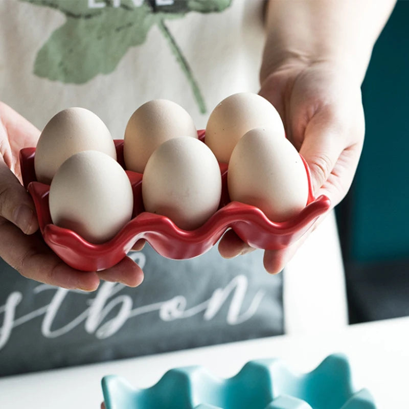 Ceramic Egg Holder 6 Grid Fridge Storage Tray