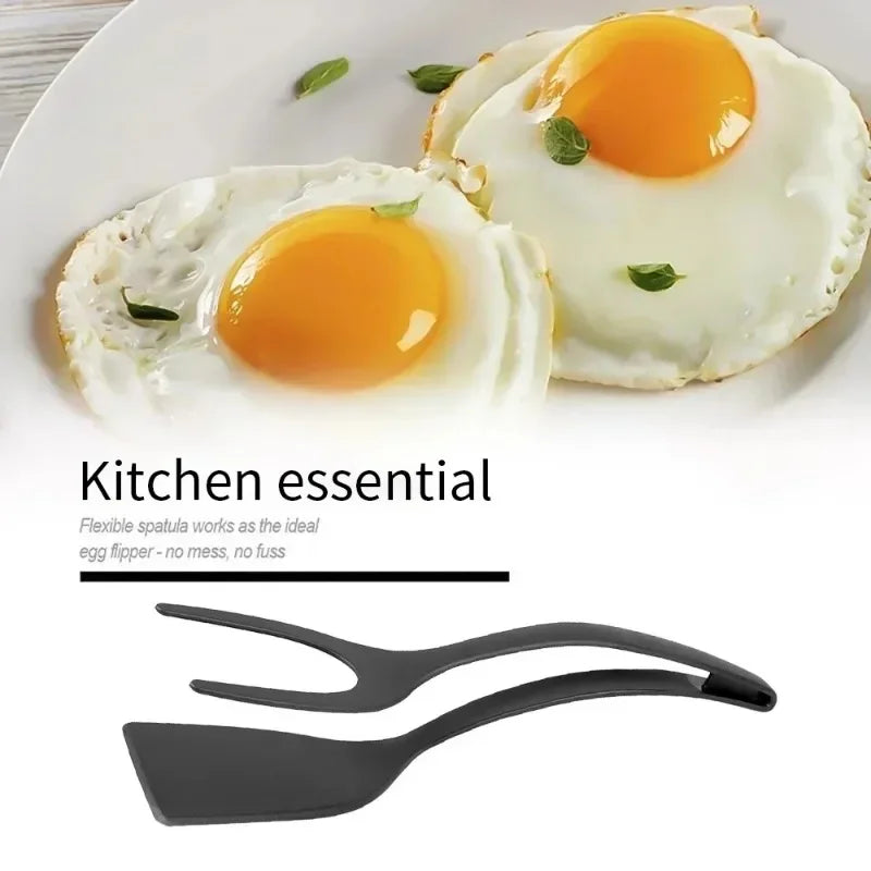 2 in 1 Nylon Grip Flip Tongs – Egg Spatula & Steak Turner Kitchen Tool