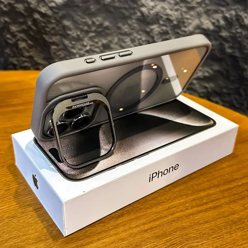 Luxury Magnetic Stand Case with Lens Guard for iPhone 16 15 14 Pro Max