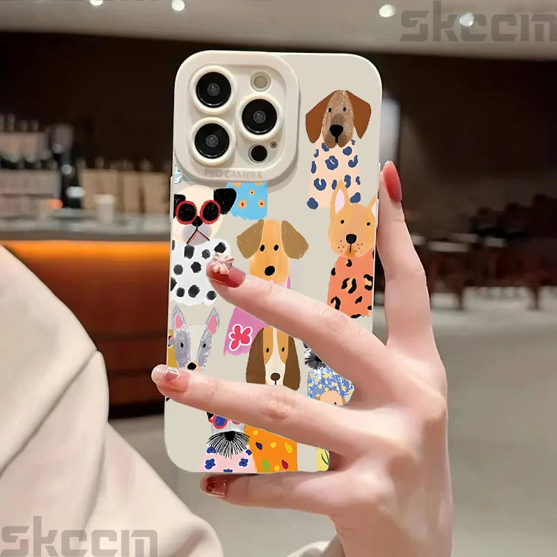 Funny Colourful Dog Pattern Case for iPhone 17 16 15 14 13 Pro Max