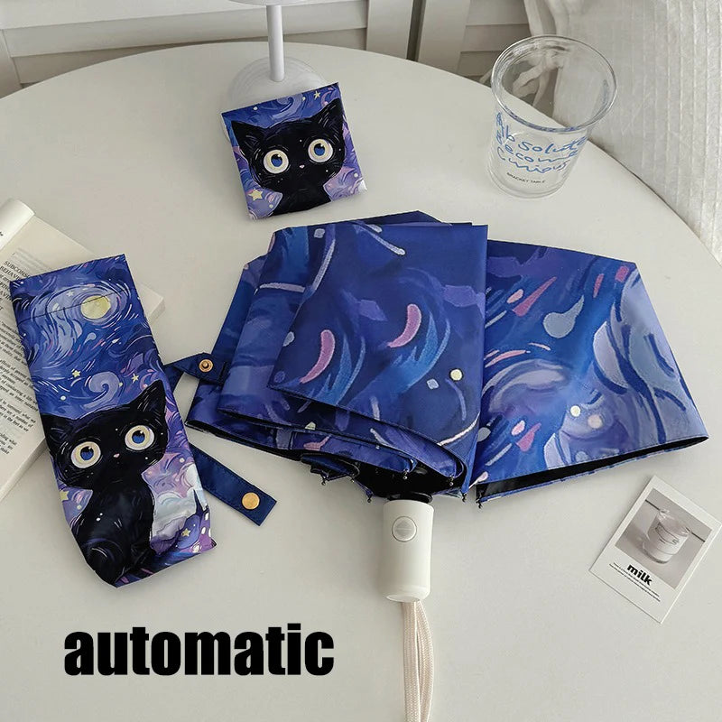 Buy Cute Cat Cartoon Automatic Folding Umbrella UV Sun & Rain