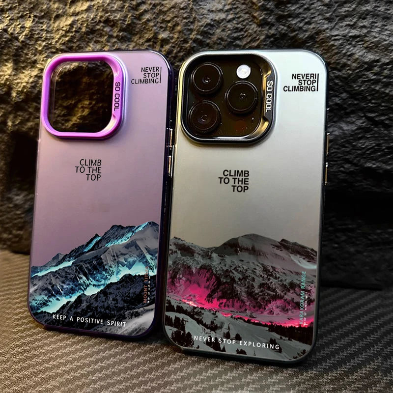 Snow Mountain Sunset Electroplate Case for iPhone 11 12 13 14 15 16 17
