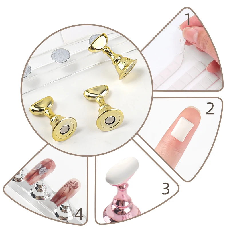 5Pcs Nail Tip Holder Magnetic Crystal Base Nail Art Practice Stand