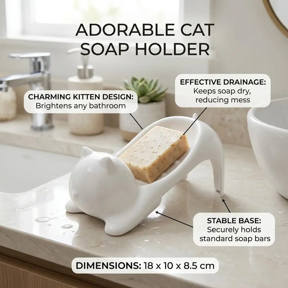 Cat Soap Box – Cute Cartoon Bathroom Drainage Soap Dish Holder Storage