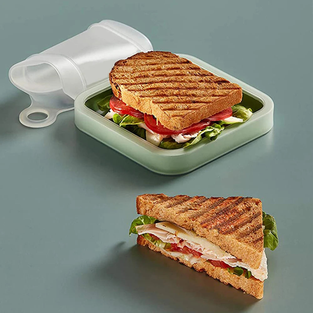 Portable Silicone Sandwich Lunch Box Bento Snack Container with Handle