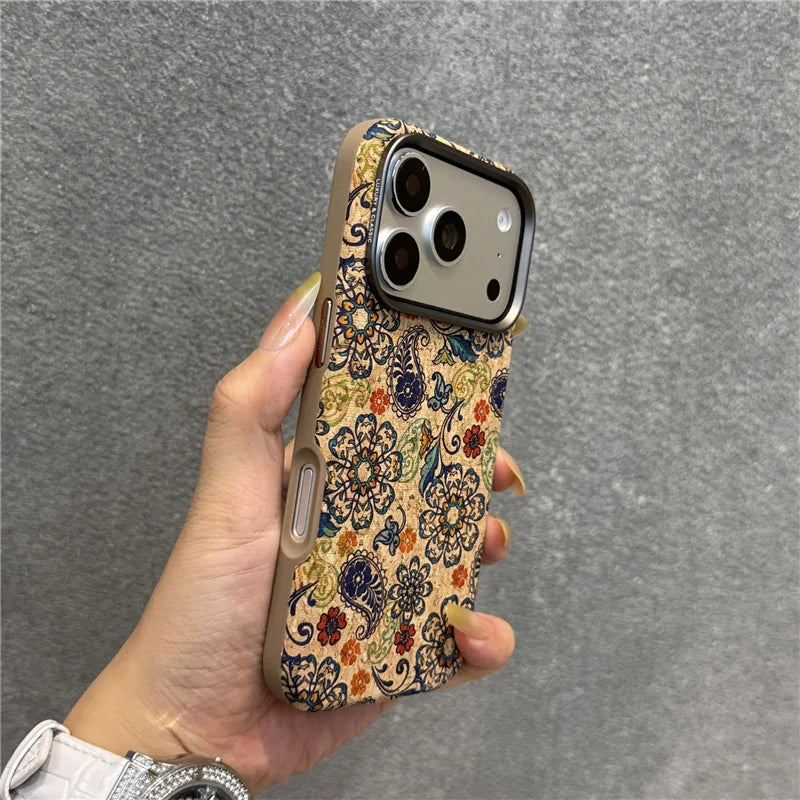 Magnetic Retro Floral Leather Magsafe Case for iPhone 17 Pro Max