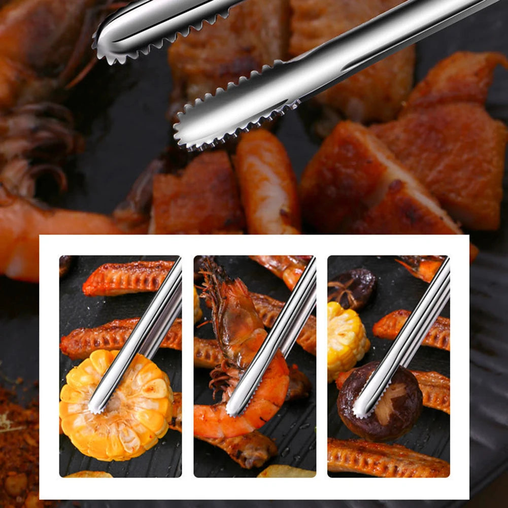 Stainless Steel Grill Tongs Kitchen Food Tweezers for BBQ, Steak & Salad