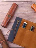 Vintage Treasure Map Pencil Case Leather Roll Stationery Bag