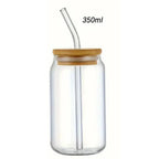 Glass Mason Jar Cup with Bamboo Lid & Straw 350ml/550ml Drink Mug