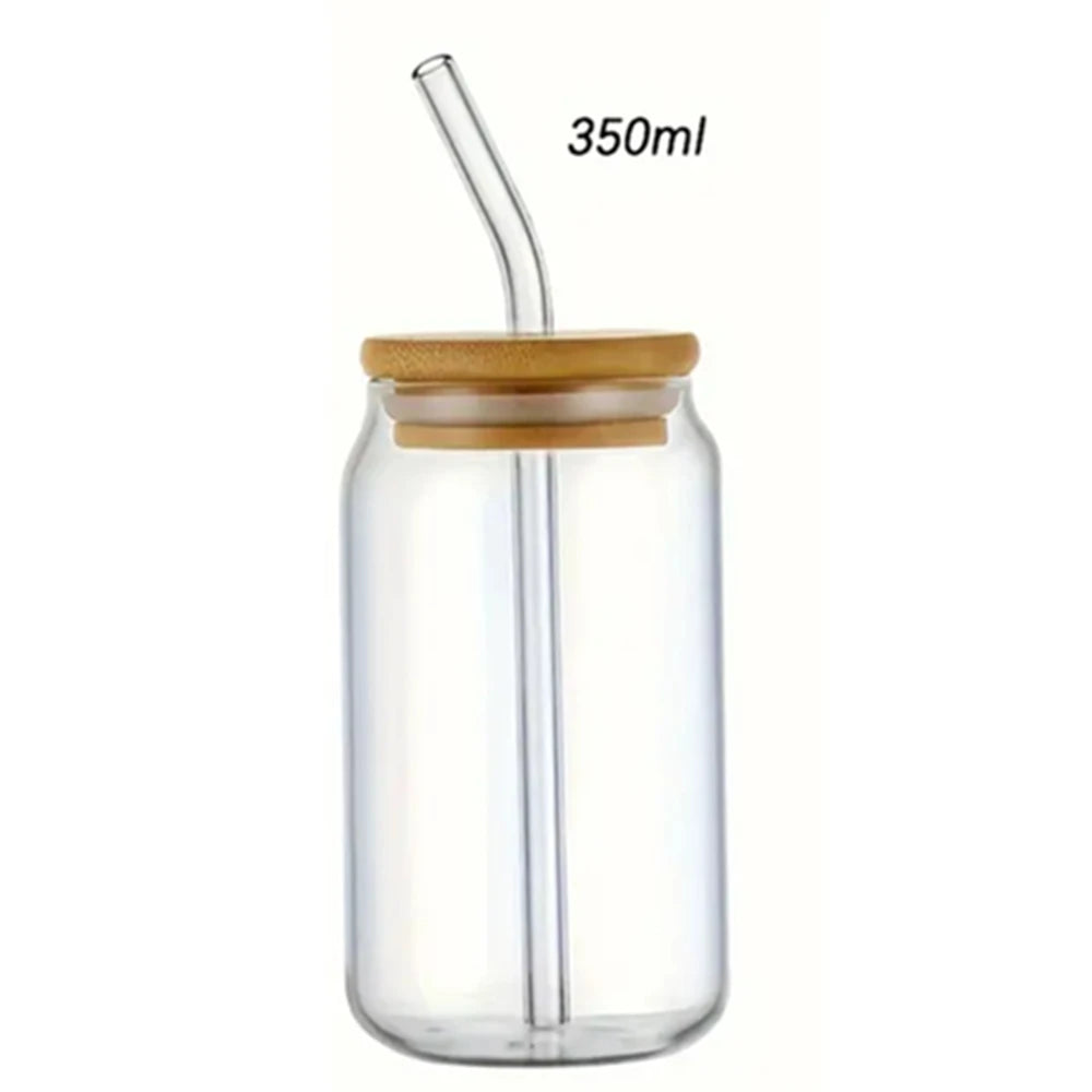 Glass Mason Jar Cup with Bamboo Lid & Straw 350ml/550ml Drink Mug