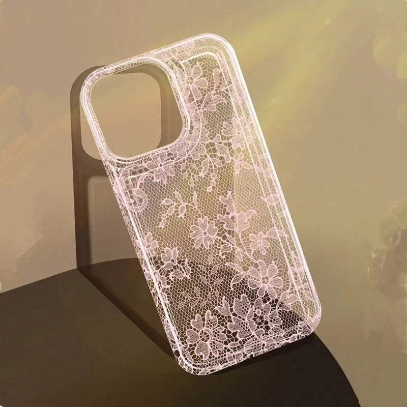 Elegant White Lace Phone Case for iPhone 17 16 15 14 13 Pro Max