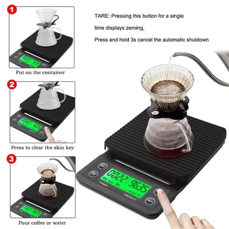 3KG Digital Coffee Scale 0.1g Precision LCD