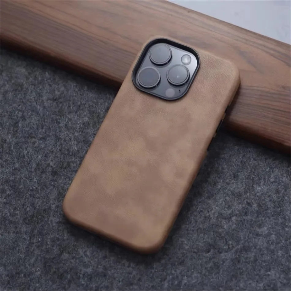 Retro Leather MagSafe Case for iPhone 12 13 14 15 16 17 Pro Max