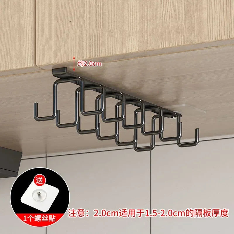 Under Shelf Mug Cup Hanger Double Row Kitchen Cabinet Hook Rack