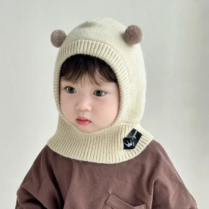 Baby Scarf Hat One-Piece Knitted Winter Cap with Ear Protection