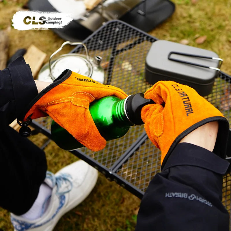 Cowhide Leather BBQ Gloves – Heat Resistant Grilling & Camping Mitts Secondary image