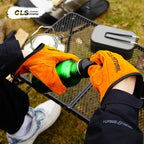 Cowhide Leather BBQ Gloves – Heat Resistant Grilling & Camping Mitts