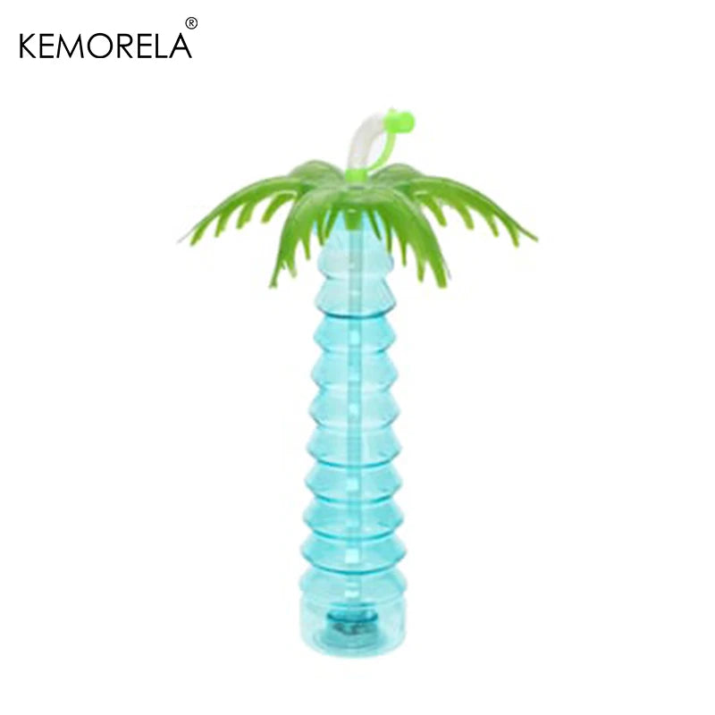 Tropical Theme Plastic Cup Pineapple & Coconut Tree Bottle with Straw