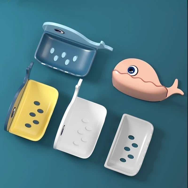 Cartoon Whale Soap Box – Wall Mounted Drain Soap Holder for Bathroom & Kitchen