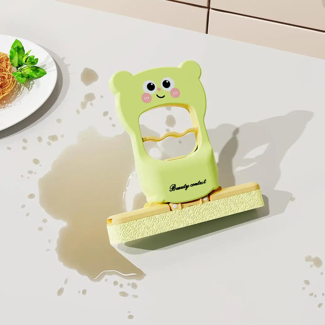 1PC Cartoon Bear Design Hands-Free Mini Mop Home Bathroom Cleaner & Cute Lazy-Friendly Desktop Stain-Removing Cloth Foldable Mop