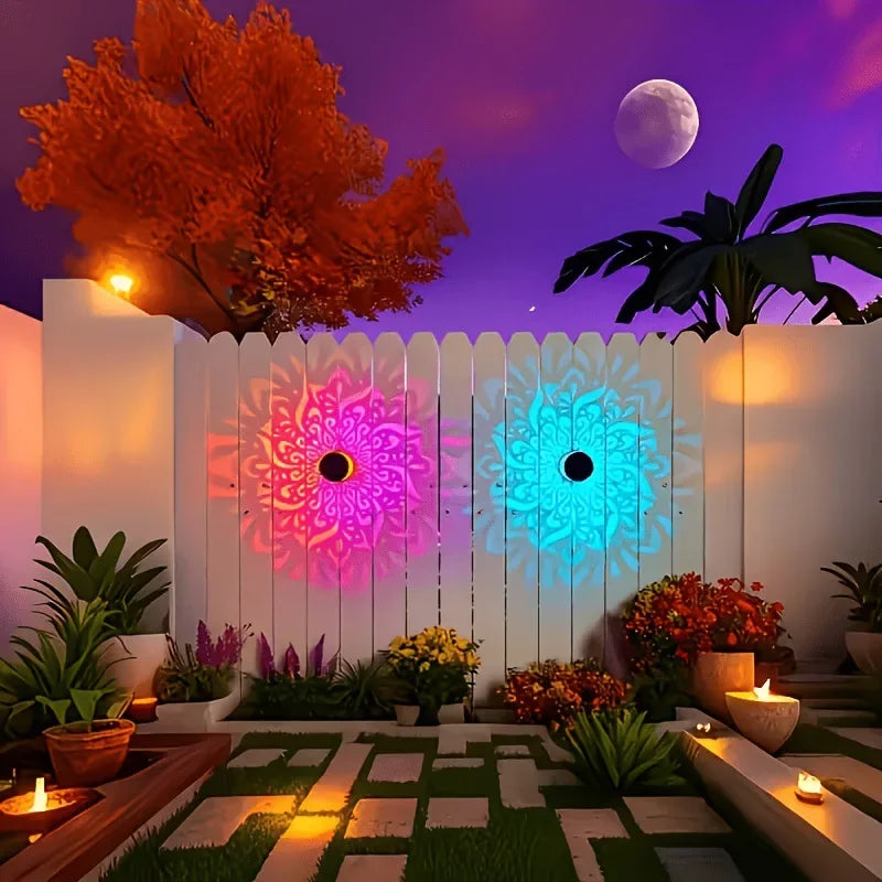 Solar Mandala Sunflower Wall Light Waterproof Outdoor LED Garden Lamp