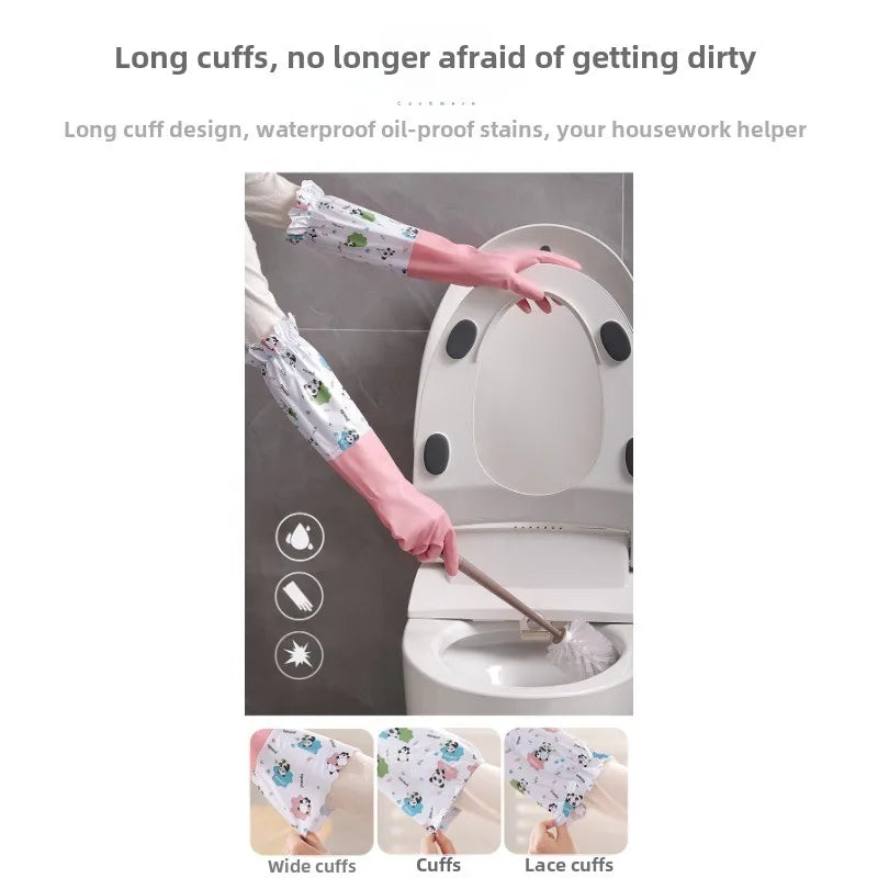 Women's Waterproof Cleaning Gloves Kitchen Rubber Gloves