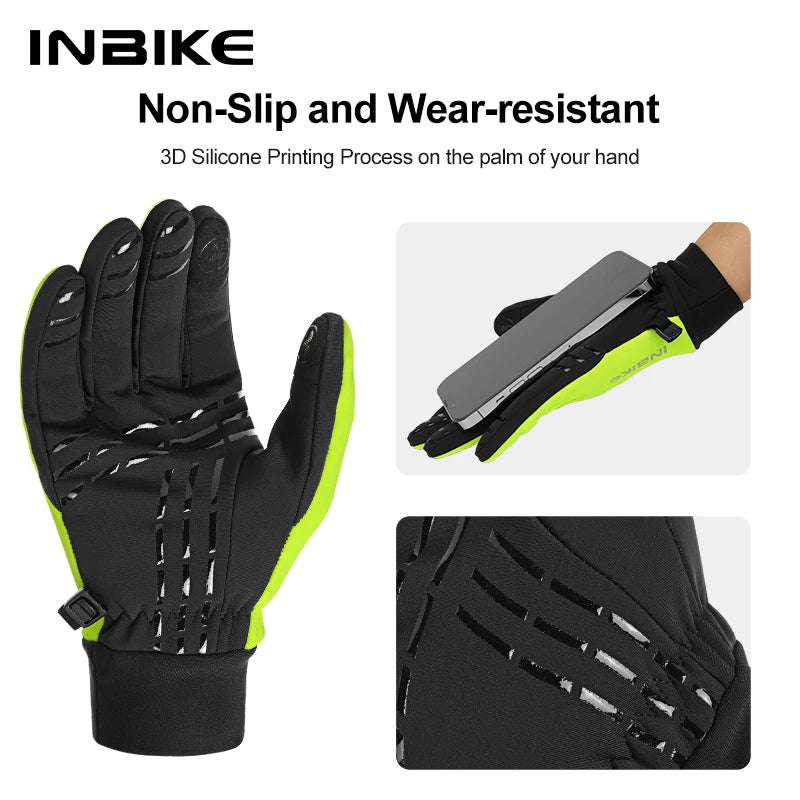 Winter Cycling Gloves Waterproof Touchscreen Fleece Thermal Bike