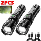 2000LM Tactical LED Flashlight USB Charging Zoom Torch