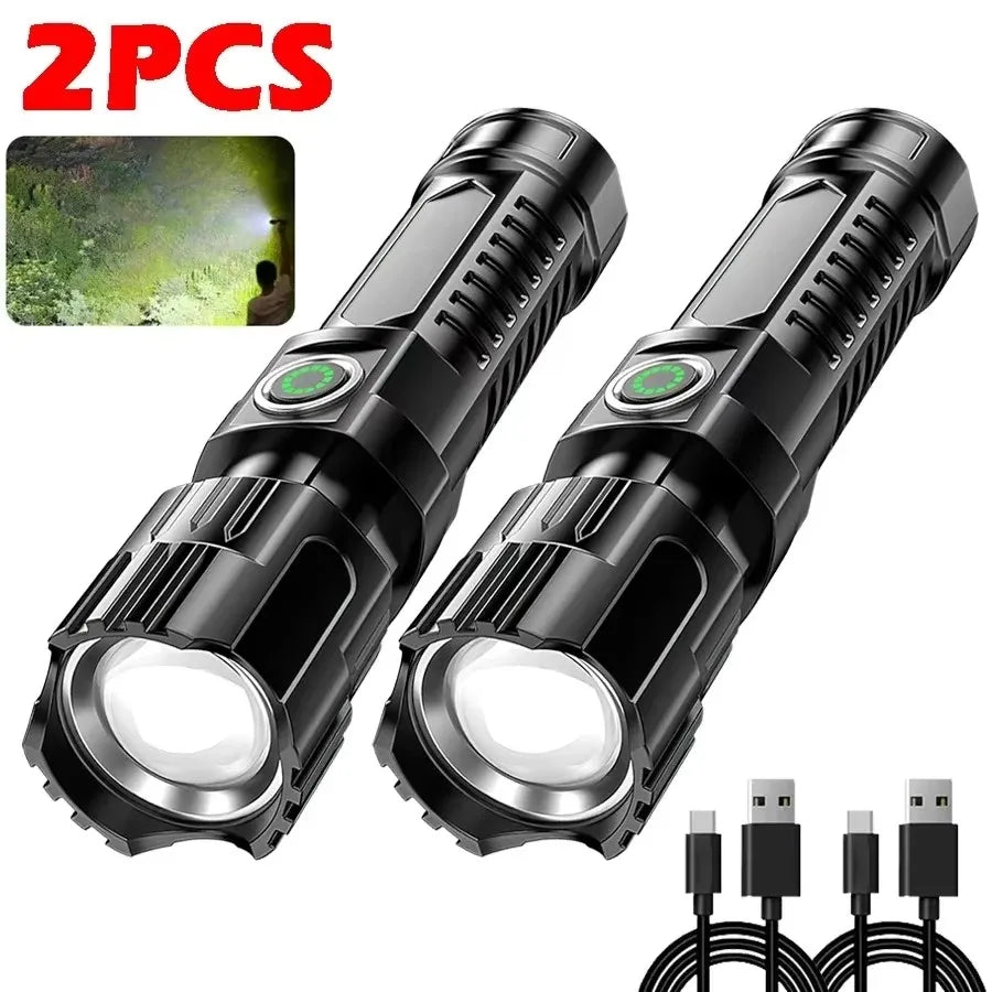 2000LM Tactical LED Flashlight USB Charging Zoom Torch
