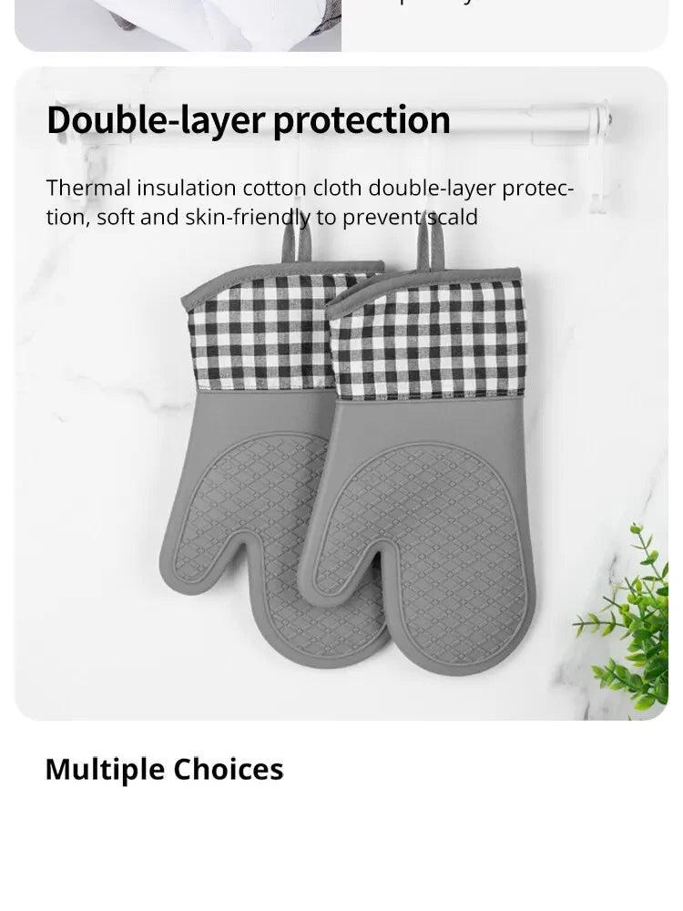 Silicone Insulated Gloves Heat Resistant Anti-Slip Kitchen Oven Mitts