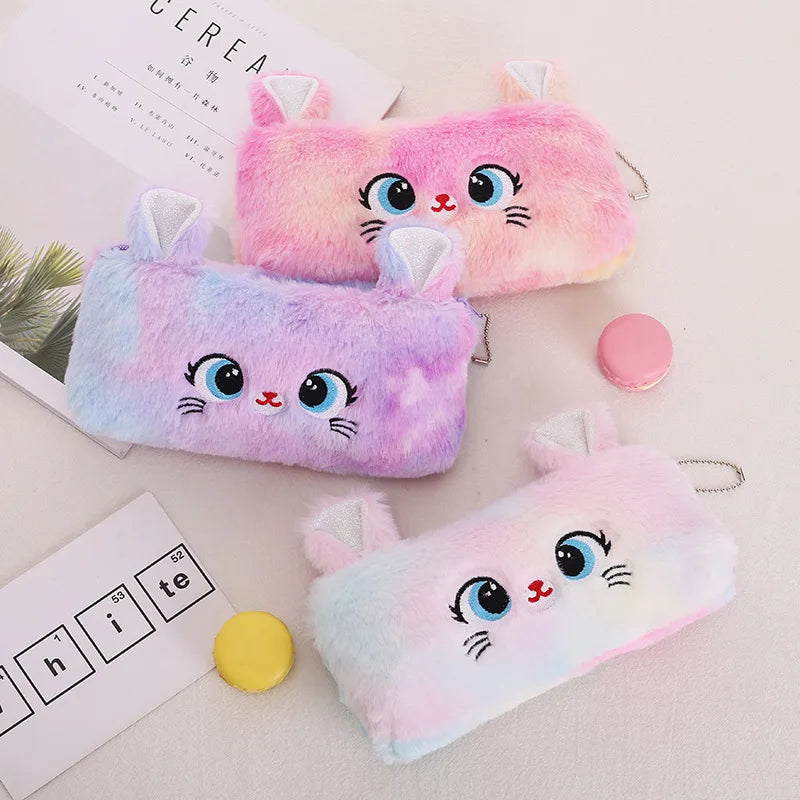 Kawaii Cat Plush Pencil Case Cute Fluffy Large Capacity Pen Bag
