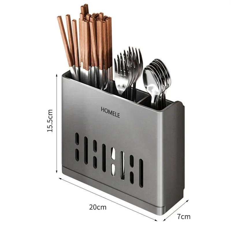 Wall Mounted Cutlery Holder Utensil Drain Rack